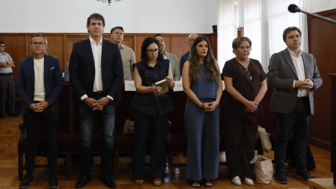 Banquillo de acusados en la Audiencia de Badajoz. / Pool-Efe