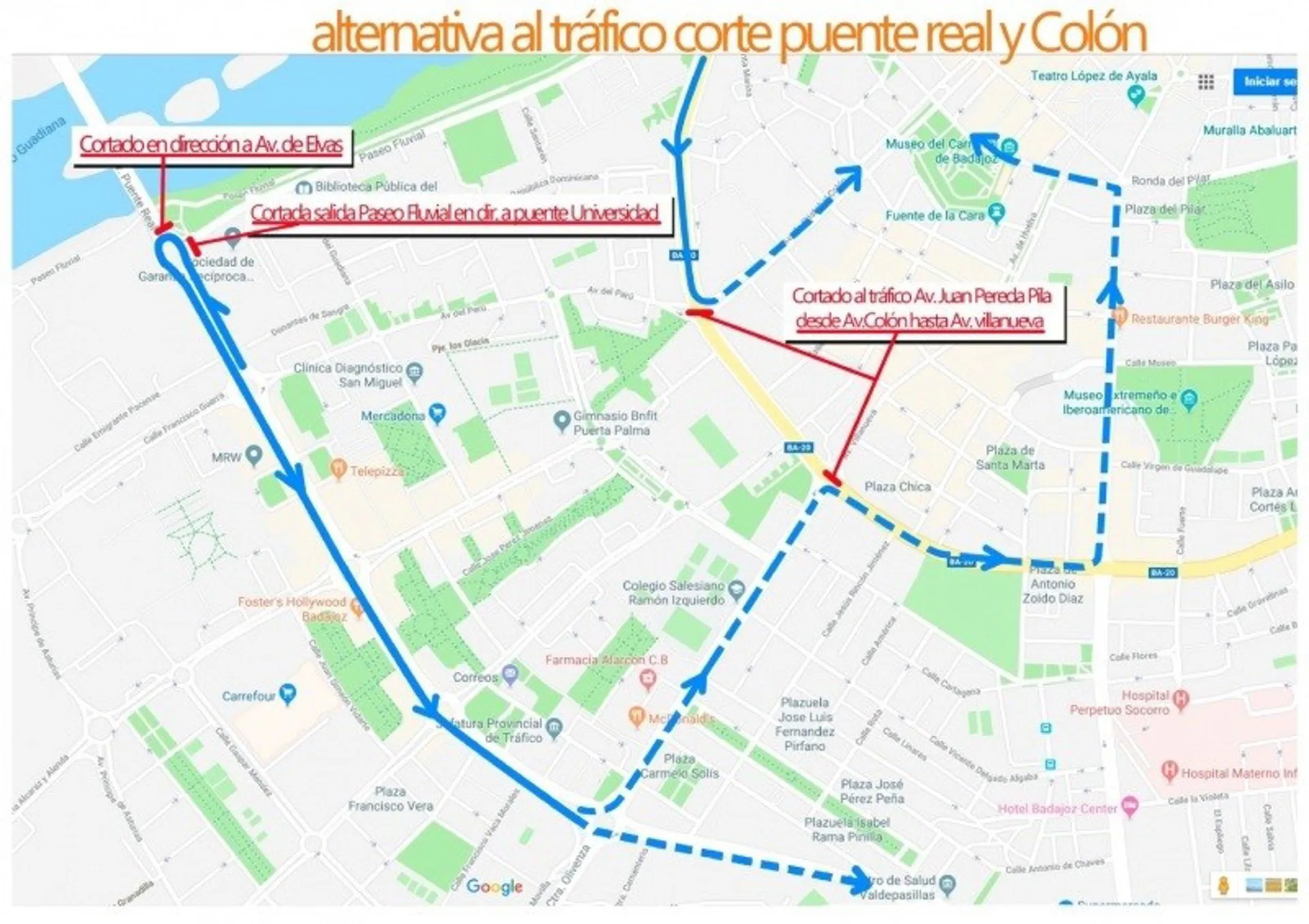 Esquema del medio maratón del domingo en Badajoz. / LP