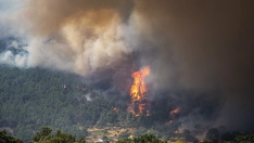 Un helicóptero trata de apagar el fuego, cerca de El Castañar de El Tiemblo, Ávila. / EP
