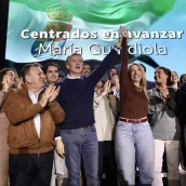 Alberto Núñez Feijóo junto a María Guardiola este domingo en Lobón. / LP