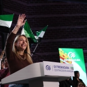 María Guardiola en el acto electoral del PP en Lobón. / LP