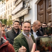 Santiago Abascal, presidente de Vox, en Badajoz este lunes. / LP