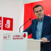 El candidato del PSOE a la Presidencia de la Junta de Extremadura, Miguel Ángel Gallardo, este lunes en Mérida. / LP