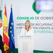 La presidenta del Ejecutivo autonómico, María Guardiola, este martes en Vegas de Coria. / LP 