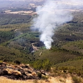 El Infoex ha desplegado medios para combatir un incendio forestal declarado en Villanueva de la Sierra, / LP El Infoex ha desplegado medios para combatir un incendio forestal declarado en Villanueva de la Sierra, / LP