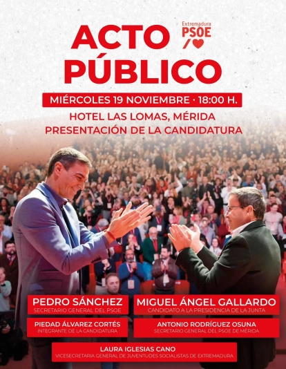 Cartel del acto público o mitin a celebrar este miércoles en Mérida. / LP