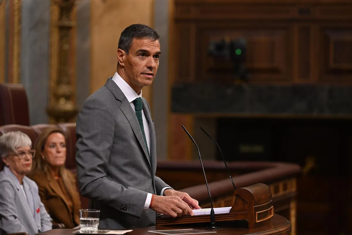 El presidente del Gobierno, Pedro Sánchez, durante su intervención en el Congreso de los Diputados. / Pool Moncloa/Borja Puig de la Bellacasa El presidente del Gobierno, Pedro Sánchez, durante su intervención en el Congreso de los Diputados. / Pool Moncloa/Borja Puig de la Bellacasa