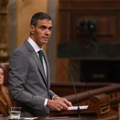 El presidente del Gobierno, Pedro Sánchez, durante su intervención en el Congreso de los Diputados. /  Pool Moncloa/Borja Puig de la Bellacasa