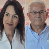 Silvia González, Concha Baños, Anselmo Solana y Fernando López Salazar, candidatos a las Primarias del PSOE en Badajoz. / LP