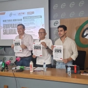 Benito Román (CSIF), Manuel María Nicolás (CCOO) y Manuel Fernández Colomo (UGT) en rueda de prensa este jueves. / LP Benito Román (CSIF), Manuel María Nicolás (CCOO) y Manuel Fernández Colomo (UGT) en rueda de prensa este jueves. / LP