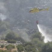 El dispositivo aéreo continúa siendo especialmente importante, con once helicópteros y seis aviones trabajando sobre el incendio. / INFOEX