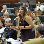La consejera de Educación y Formación Profesional, Sandra Valencia, este jueves en el pleno de la Asamblea. / LP La consejera de Educación y Formación Profesional, Sandra Valencia, este jueves en el pleno de la Asamblea. / LP