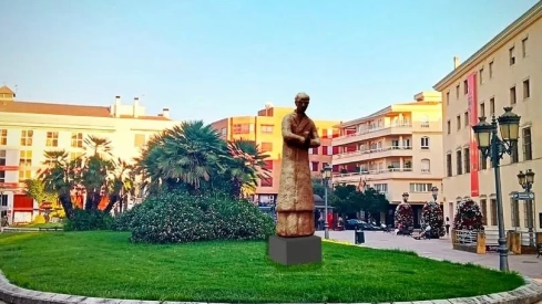 Montaje virtual de la estatua del Padre Rafael en la Plaza de San Atón. / LP Montaje virtual de la estatua del Padre Rafael en la Plaza de San Atón. / LP