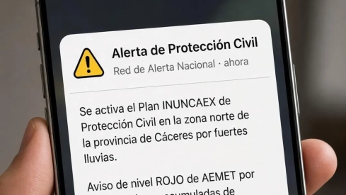 Protección Civil ha enviado un aviso ES-Alert a los teléfonos móviles de la zona norte de Cáceres. / LP Protección Civil ha enviado un aviso ES-Alert a los teléfonos móviles de la zona norte de Cáceres. / LP