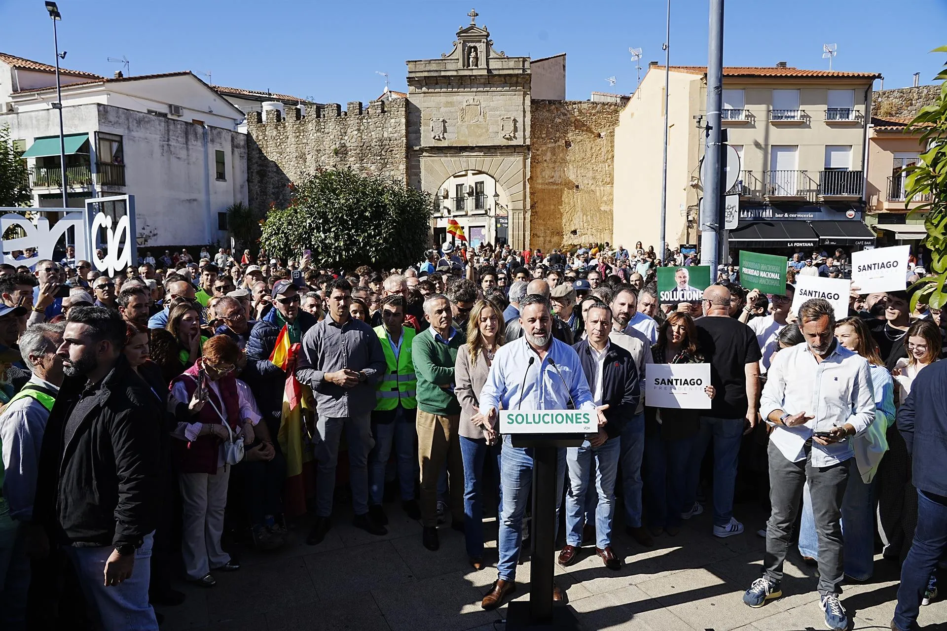 El líder de Vox, Santiago Abascal, este martes en Plasencia. / LP El líder de Vox, Santiago Abascal, este martes en Plasencia. / LP