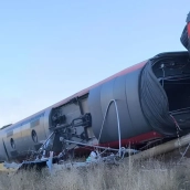 Uno de los trenes implicados en el accidente entre Urda y Los Yébenes, en Toledo. / CEDIDA Uno de los trenes implicados en el accidente entre Urda y Los Yébenes, en Toledo. / CEDIDA
