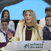 María Guardiola en el mitin de este sábado en Navalmoral de la Mata. / LP María Guardiola en el mitin de este sábado en Navalmoral de la Mata. / LP