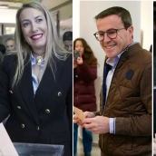 María Guardiola (PP), Miguel Ángel Gallardo (PSOE), Óscar Fernández (VOX) e Irene de Miguel (Unidas por Extremadura) votan este 21D. / LP María Guardiola (PP), Miguel Ángel Gallardo (PSOE), Óscar Fernández (VOX) e Irene de Miguel (Unidas por Extremadura) votan este 21D. / LP