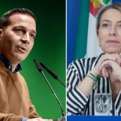 Óscar Fernández y María Guardiola, dirigentes de Vox y PP que negocian un gobierno en Extremadura. / LP