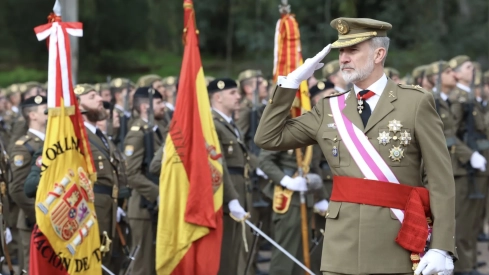 El rey preside el desfile de tropas.