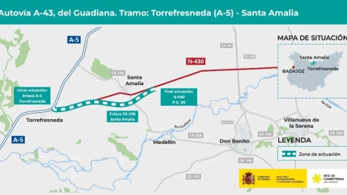 Mapa de desarrollo del nuevo tramo de la autovía A-43. / MINISTERIO DE TRANSPORTES