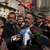 Santiago Abascal durante un encuentro con los medios de comunicación celebrado en La Bañeza (León). / EP Santiago Abascal durante un encuentro con los medios de comunicación celebrado en La Bañeza (León). / EP