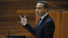 Óscar Fernández Calle, líder de Vox en Extremadura, el pasado miércoles cuando la formación votó también 'no' en primera vuelta. / Asambleaex