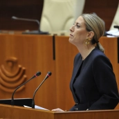 La candidata del PP, María Guardiola, en la tribuna de la Asamblea de Extremadura este viernes. / Asambleaex La candidata del PP, María Guardiola, en la tribuna de la Asamblea de Extremadura este viernes. / Asambleaex