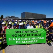 Concentración de trabajadores de la central nuclear de Almaraz en el pasado mes de abril. / LP Concentración de trabajadores de la central nuclear de Almaraz en el pasado mes de abril. / LP